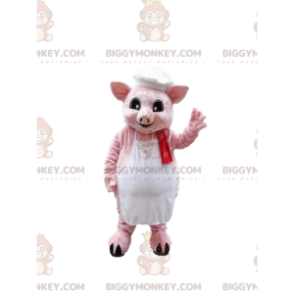 Costume de mascotte BIGGYMONKEY™ de cochon rose avec une toque