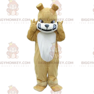 BIGGYMONKEY™ Maskottchenkostüm beige und weiße Bulldogge
