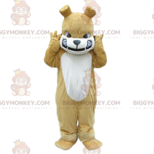 Traje de mascote BIGGYMONKEY™ bege e bulldog branco, fantasia