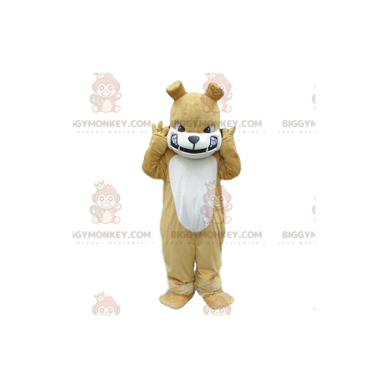 BIGGYMONKEY™ mascot costume beige and white bulldog, naughty