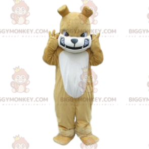 BIGGYMONKEY™ maskottiasu beige ja valkoinen bulldog, tuhma