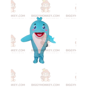 Traje de mascote BIGGYMONKEY™, golfinho azul claro, fantasia de