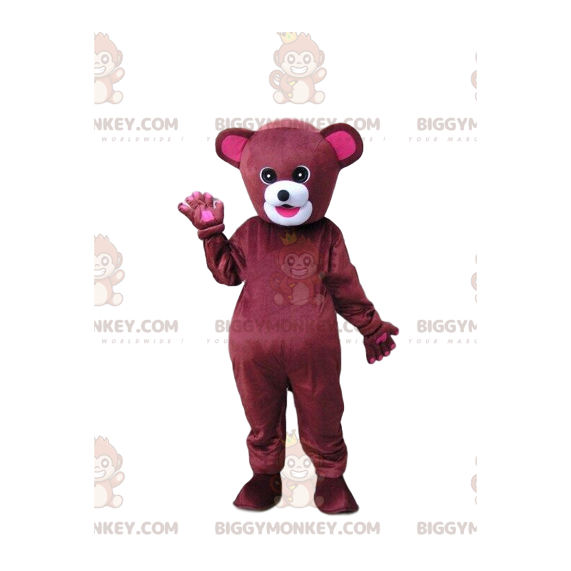 Fantasia de mascote BIGGYMONKEY™ de urso vermelho e rosa