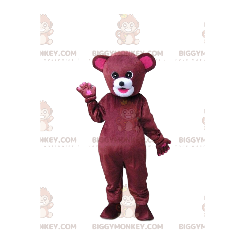 Red and pink bear BIGGYMONKEY™ mascot costume, teddy bear