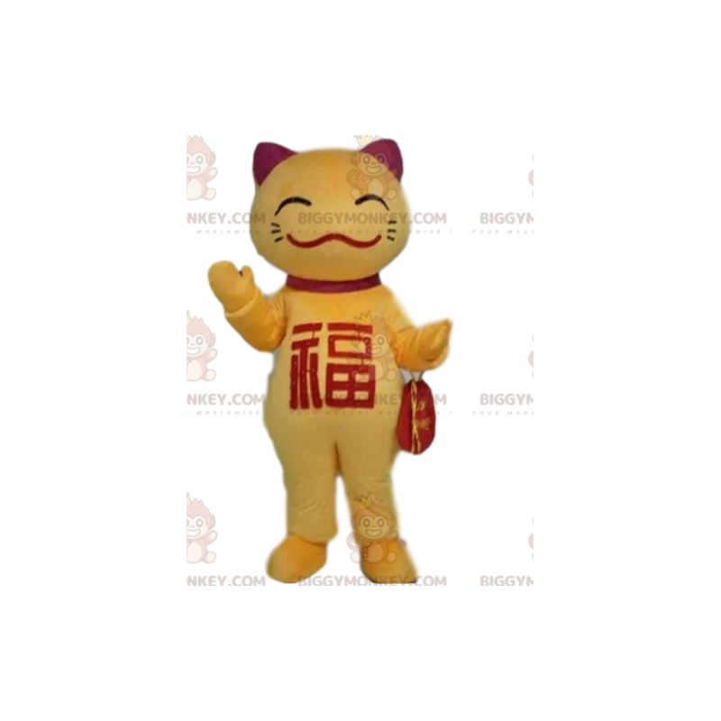 BIGGYMONKEY™ mascottekostuum van gele en rode kat, Aziatisch