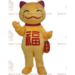 BIGGYMONKEY™ maskotkostume af gul og rød kat, asiatisk kostume