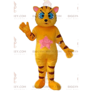Fato de mascote BIGGYMONKEY™ de gato amarelo com grandes olhos