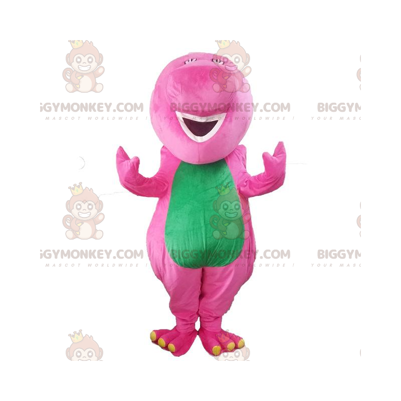 BIGGYMONKEY™ maskotkostume pink og grøn dinosaur, farverigt