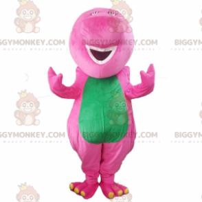 BIGGYMONKEY™ costume mascotte dinosauro rosa e verde, costume