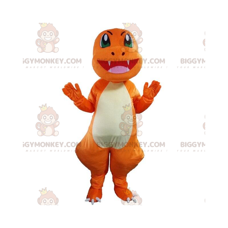 Dragon BIGGYMONKEY™ mascot costume, dinosaur costume, orange