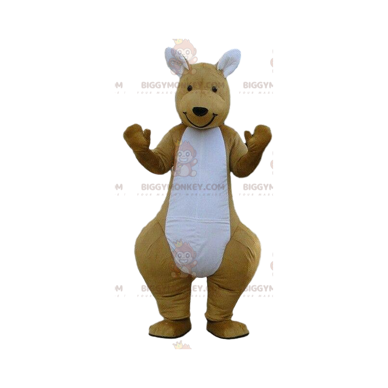 BIGGYMONKEY™ Bruine en witte kangoeroe mascottekostuum Animal