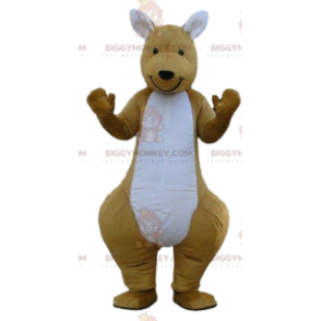 BIGGYMONKEY™ Bruine en witte kangoeroe mascottekostuum Animal