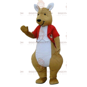 BIGGYMONKEY™ maskottiasu kengurusta punaisessa asussa, tyylikäs