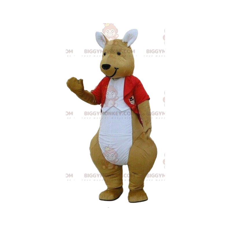 BIGGYMONKEY™ maskotdräkt av känguru i röd kostym, elegant