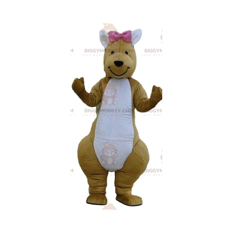 Fato de mascote Kangaroo BIGGYMONKEY™ com laço rosa, fato da