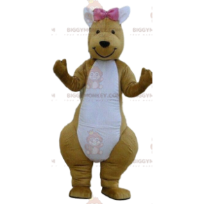 Kangaroo BIGGYMONKEY™ maskottiasu vaaleanpunaisella rusetilla