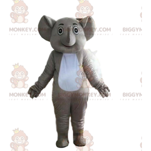 BIGGYMONKEY™ maskottiasu harmaa ja valkoinen norsu
