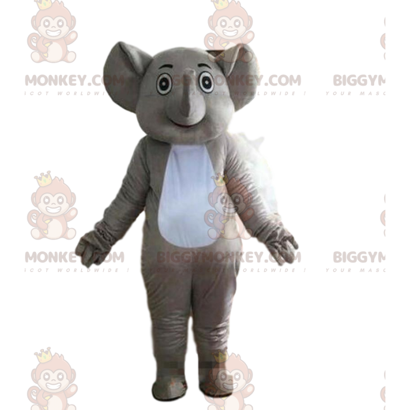 BIGGYMONKEY™ mascot costume gray and white elephant, pachyderm