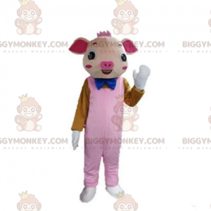 BIGGYMONKEY™ roze varken mascotte kostuum met overalls, varken