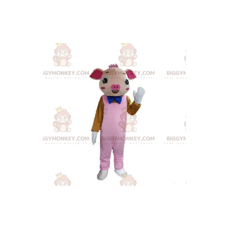 BIGGYMONKEY™ pink grisemaskotkostume med overalls, grisekostume