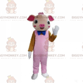 BIGGYMONKEY™ costume mascotte maiale rosa con tuta, costume