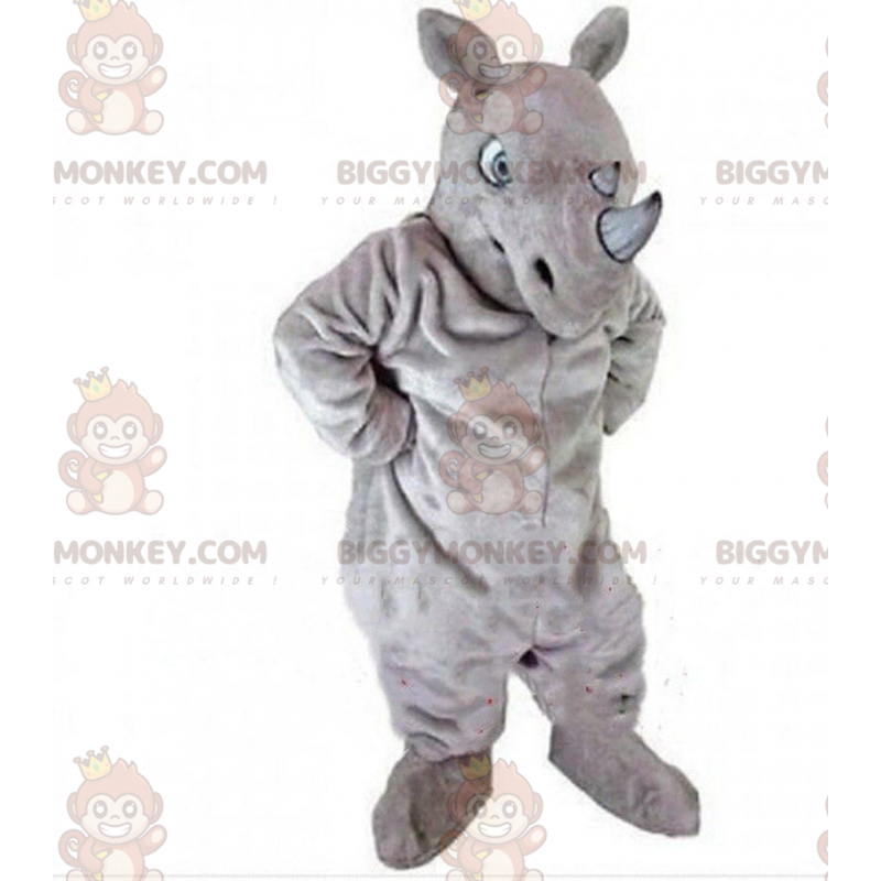 Traje de mascote BIGGYMONKEY™ de rinoceronte cinza, traje de