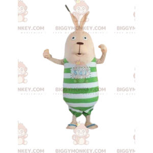Bunny BIGGYMONKEY™ maskotkostume med stribet outfit, plys kanin