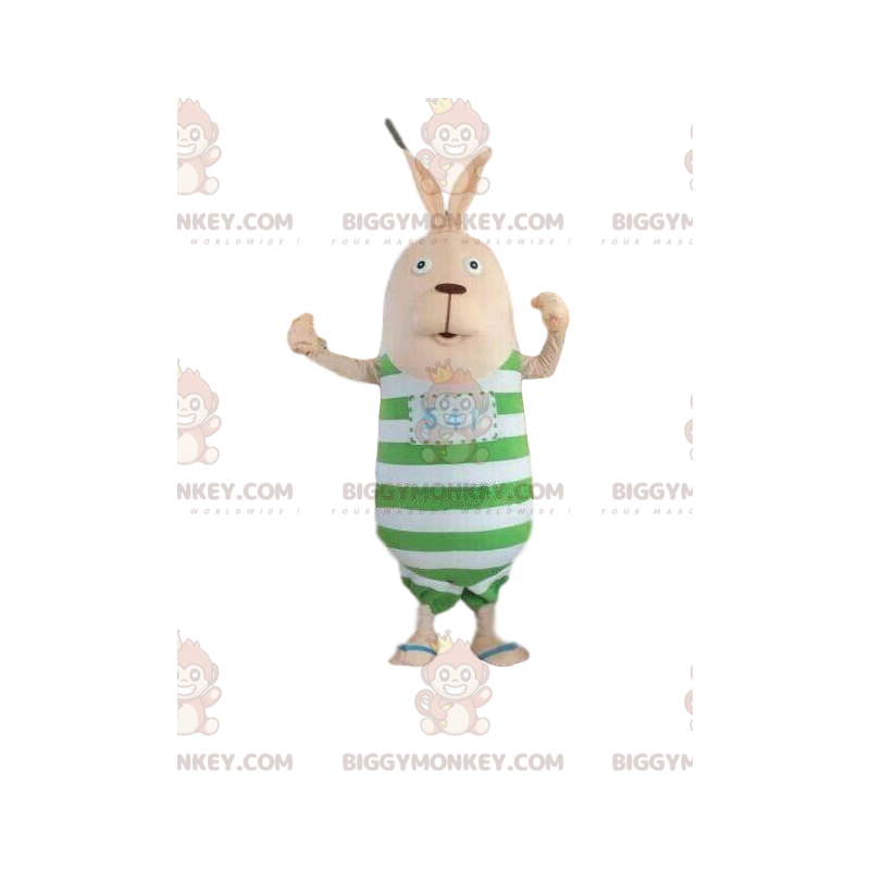 Bunny BIGGYMONKEY™ maskotdräkt med randig outfit, plyschkanin -