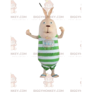 Bunny BIGGYMONKEY™ maskotkostume med stribet outfit, plys kanin