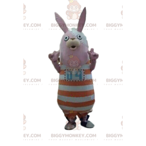 Bunny BIGGYMONKEY™ maskottiasu raidallisella asulla, pehmopupu