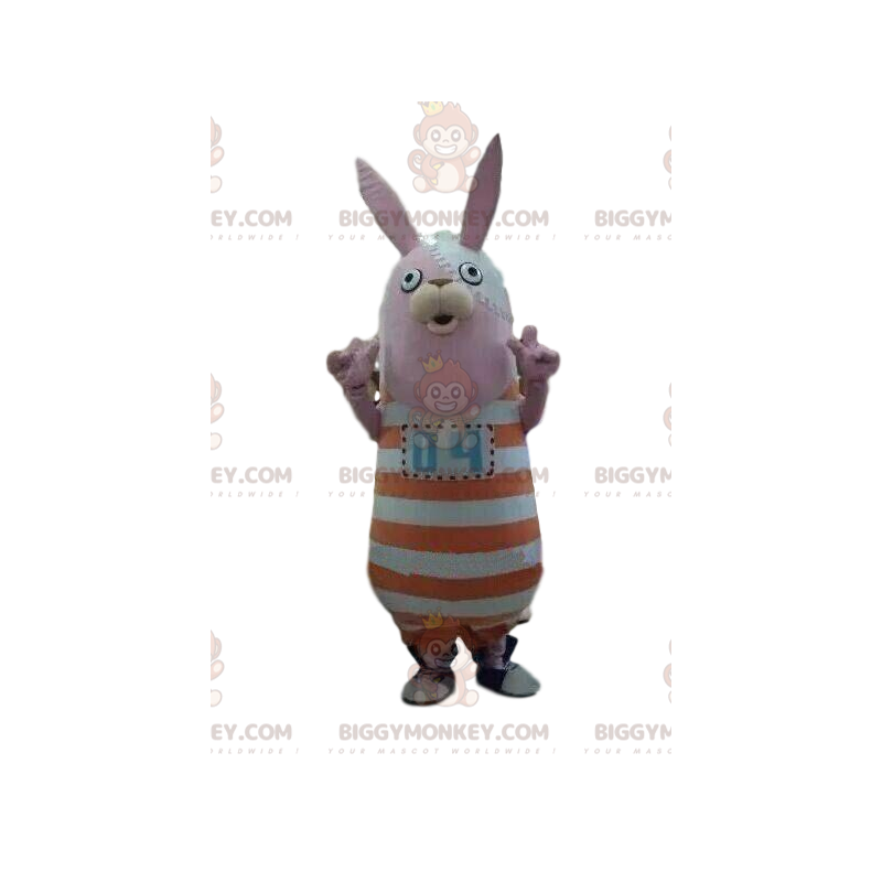 Bunny BIGGYMONKEY™ Mascot Costume with Striped Outfit, Plush