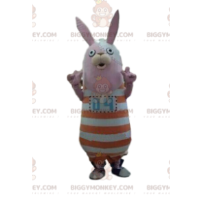 Bunny BIGGYMONKEY™ maskotdräkt med randig outfit, plyschkanin -