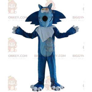 Fantasia de mascote BIGGYMONKEY™ de lobo azul e branco