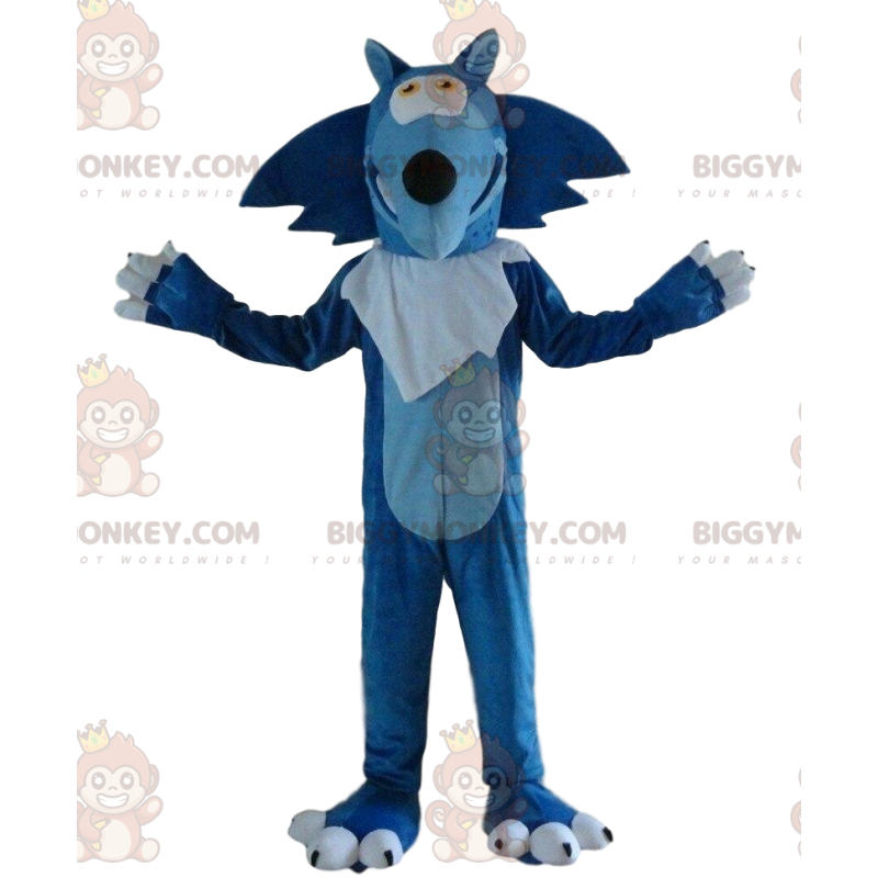 Blauwe en witte wolf BIGGYMONKEY™ mascotte kostuum, gigantische