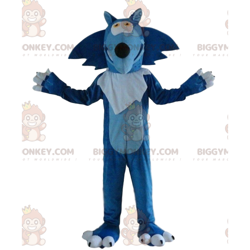 Kostium maskotka niebiesko-biały wilk BIGGYMONKEY™, kostium
