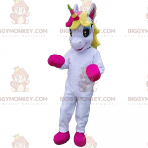 Witte en roze eenhoorn BIGGYMONKEY™ mascottekostuum