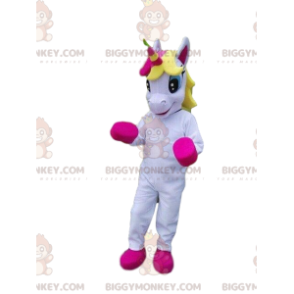 White and pink unicorn BIGGYMONKEY™ mascot costume, fairy