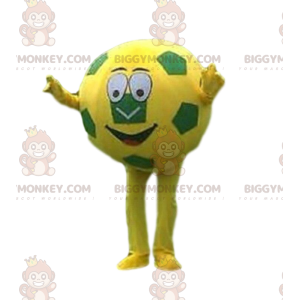 BIGGYMONKEY™ maskot kostume gul og grøn fodbold, fodbold