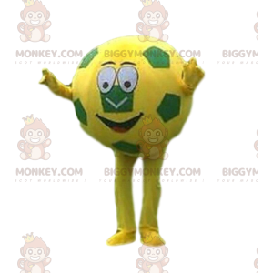 Fato de mascote BIGGYMONKEY™ bola de futebol amarela e verde