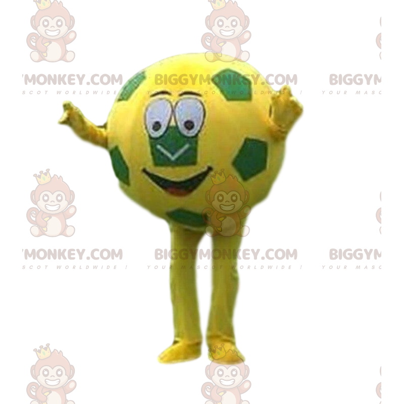 BIGGYMONKEY™ costume mascotte pallone da calcio giallo e verde