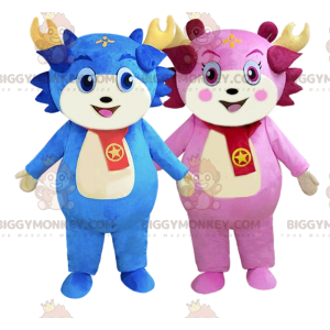 2 mascotas del personaje BIGGYMONKEY™ azul y rosa, criaturas