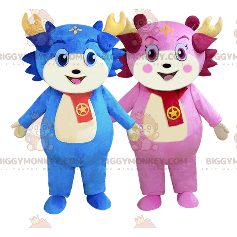 2 BIGGYMONKEY™s Maskottchen in Blau und Pink, farbenfrohe