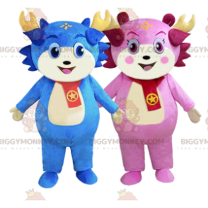 2 BIGGYMONKEY™s Maskottchen in Blau und Pink, farbenfrohe
