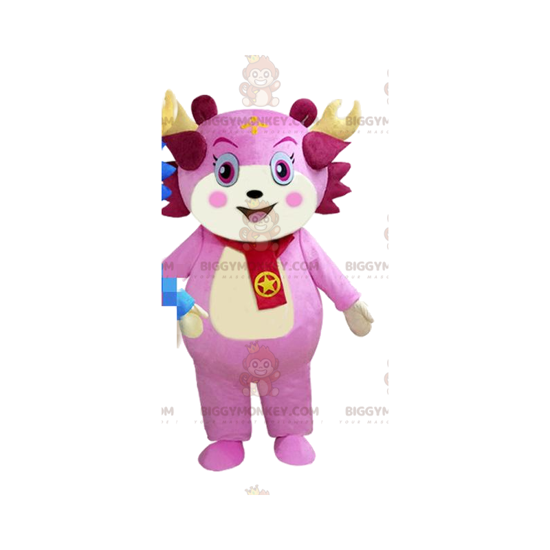 Pink character BIGGYMONKEY™ mascot costume, pink creature