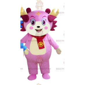 Pink character BIGGYMONKEY™ mascot costume, pink creature