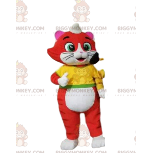 Costume de mascotte BIGGYMONKEY™ de chat rouge et blanc