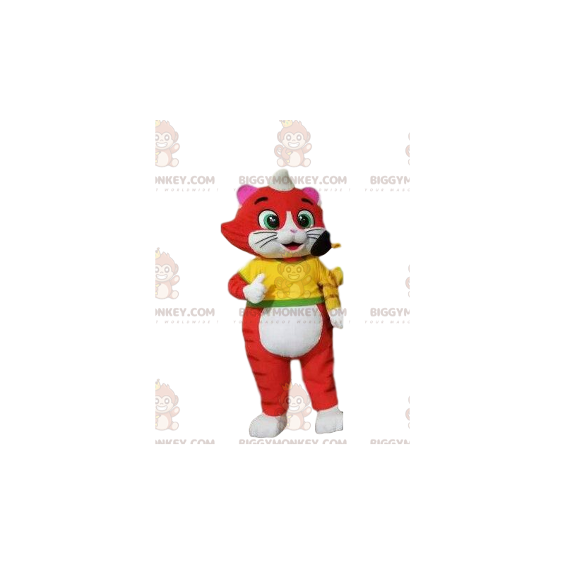 Costume de mascotte BIGGYMONKEY™ de chat rouge et blanc