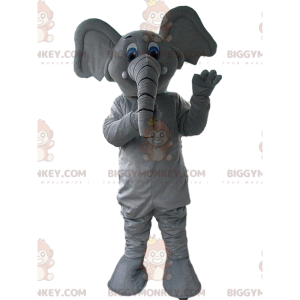 Costume de mascotte BIGGYMONKEY™ d'éléphant gris et blanc