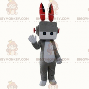 Traje de mascote de robô cinza e branco BIGGYMONKEY™, traje