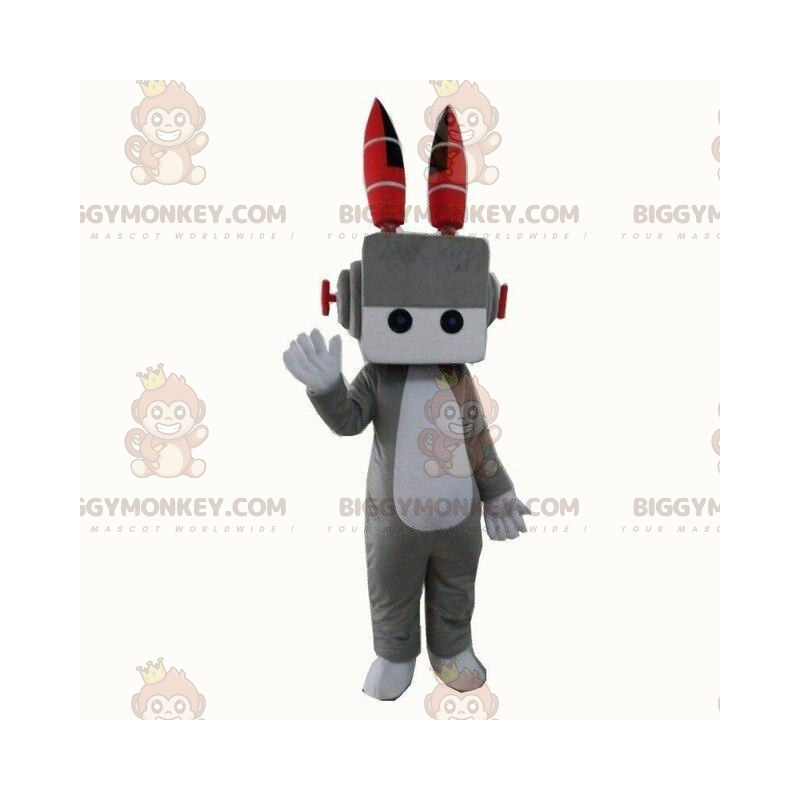 Gray and white robot BIGGYMONKEY™ mascot costume, robotic